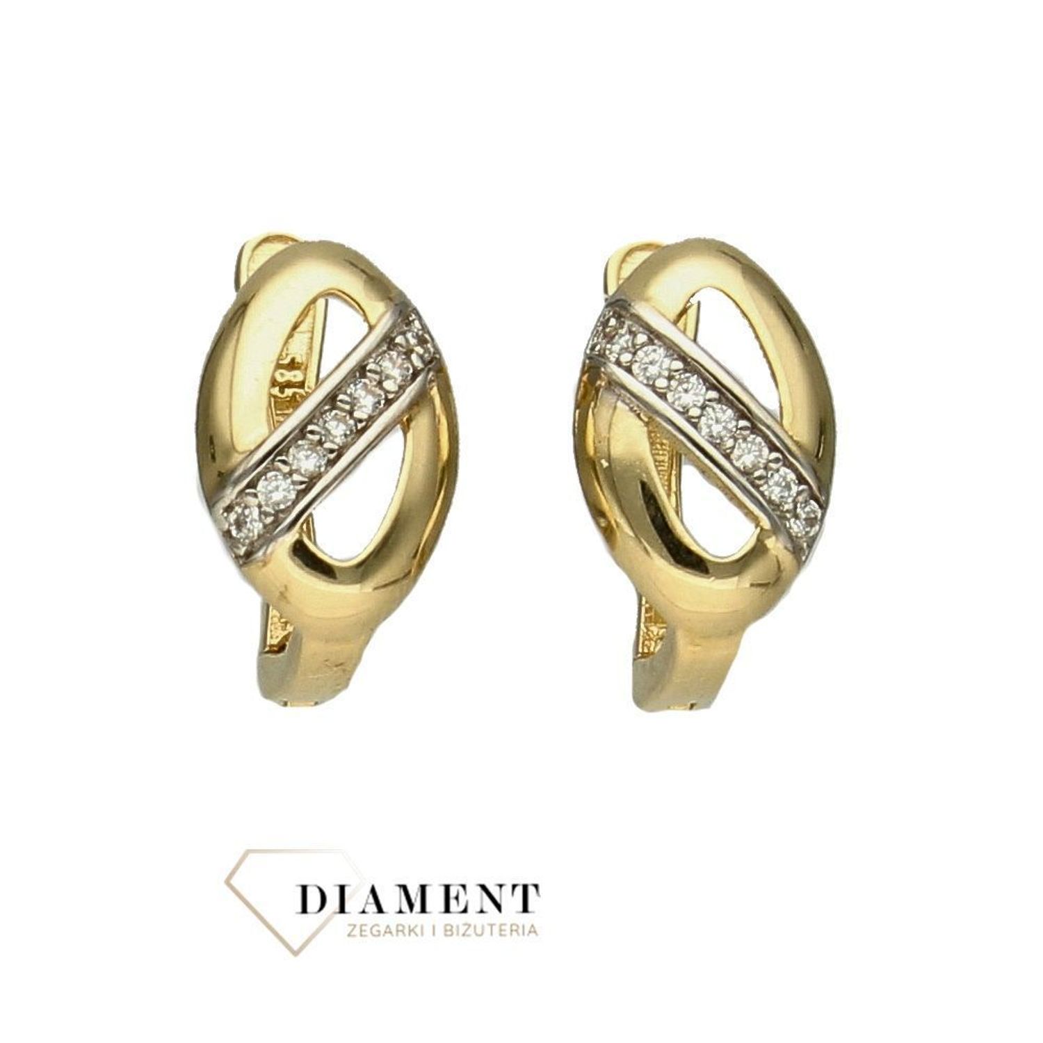 Złote kolczyki z białym złotem 585 wzór z cyrkoniami na zapięcie angielskie.jpg